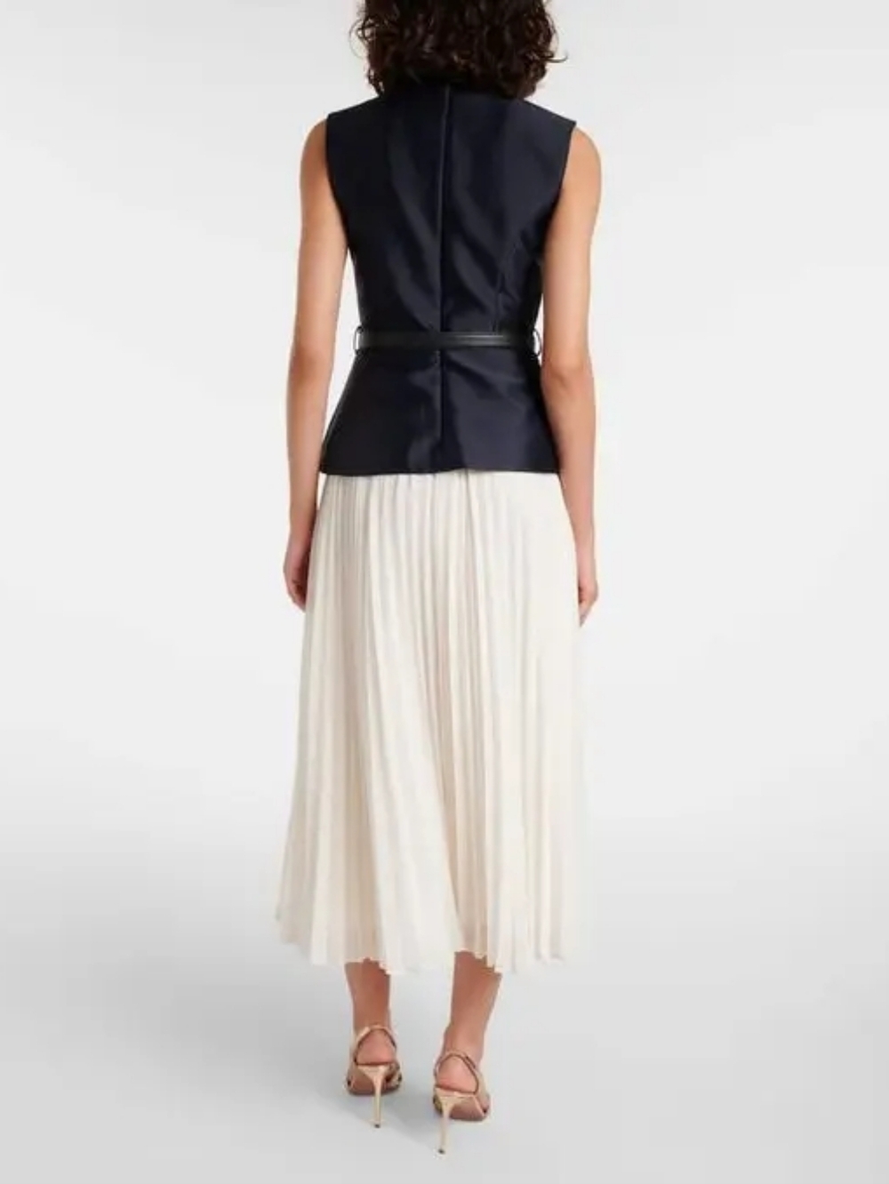 SELF-PORTRAIT belted plisse taffeta midi dress - Picture 2 of 10